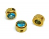 Intarpas nerūdijančio plieno aukso sp. su stikline Light Turquoise akute 6x4mm