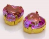 Stiklinės  akutės prisiuvamos širdelės f-mos facet. violetinės 12x11,5x7mm aukso sp. žalvar. įdėkle