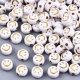 Akriliniai karoliukai EMOJI šypsenėlės balti/aukso sp. 7x4mm <b>50vnt</b>